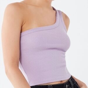 Urban Outfitters Ribbed One Shoulder Purple Cropped Stretch Tank Top Size M |